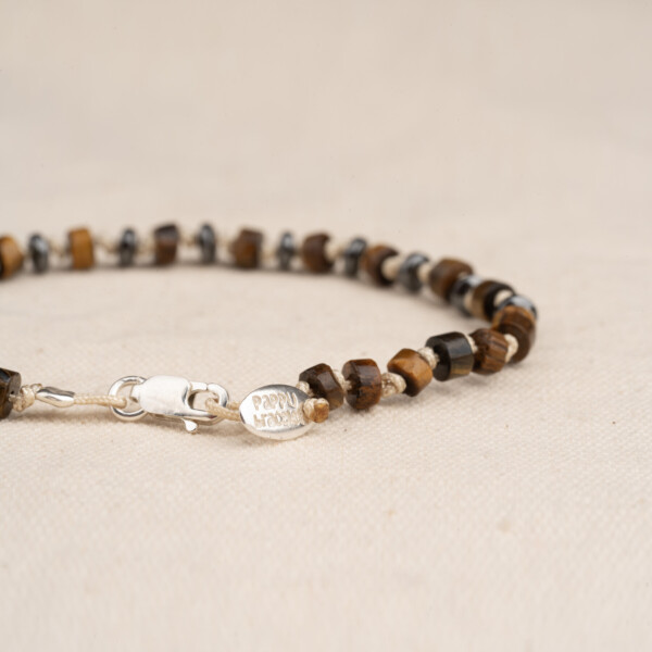 Kaplan Gözü ve Hematit Taşı - 925 Ayar Gümüş Bileklik - Düğüm