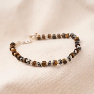 Kaplan Gözü ve Hematit Taşı - 925 Ayar Gümüş Bileklik - Düğüm