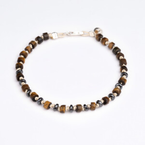 Kaplan Gözü ve Hematit Taşı - 925 Ayar Gümüş Bileklik - Düğüm