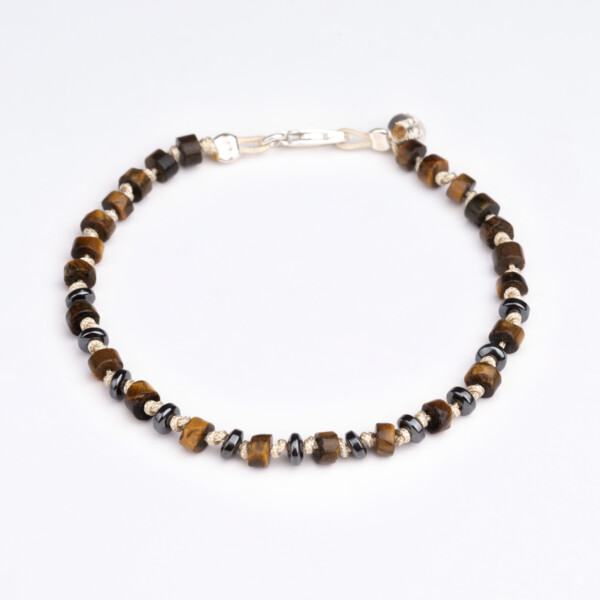 Kaplan Gözü ve Hematit Taşı - 925 Ayar Gümüş Bileklik - Düğüm