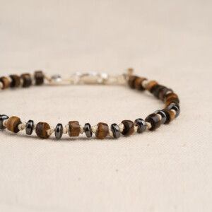 Kaplan Gözü ve Hematit Taşı - 925 Ayar Gümüş Bileklik - Düğüm