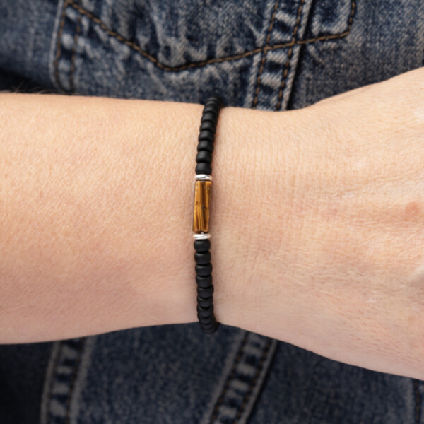 Kaplan Gözü Taşı - Miyuki Boncuklu Tamtur Bileklik - Gece