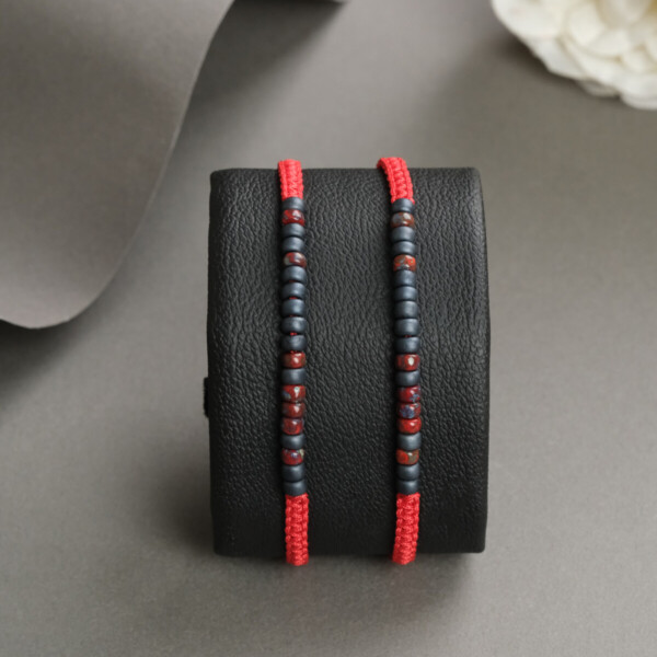 Kırmızı Makrome Örgülü Miyuki Boncuklu Mors Kod Bileklik PB32734