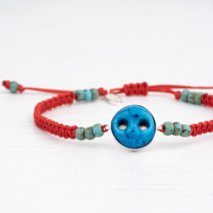 Kırmızı Makrome Örgülü - Süryani Nazarlığı Bileklik - Gelincik