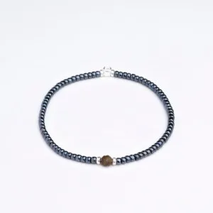 Labradorit Taşı-Antrasit Renk Miyuki-Gümüş Bileklik