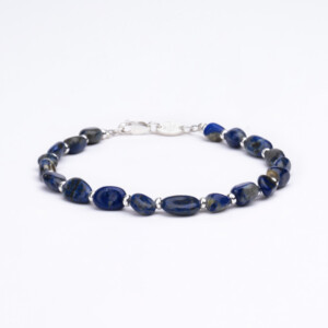 Lapis Taşı - 925 Ayar Gümüş Boncuklu Bileklik - Asimetrik