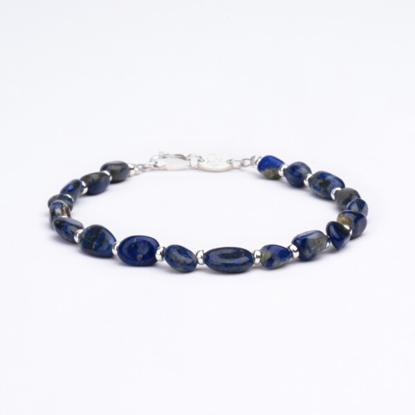 Lapis Taşı - 925 Ayar Gümüş Boncuklu Bileklik - Asimetrik