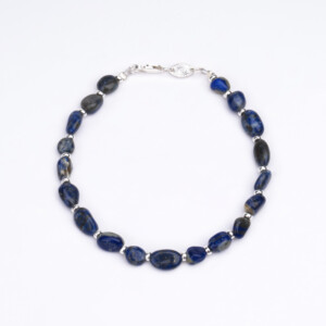 Lapis Taşı - 925 Ayar Gümüş Boncuklu Bileklik - Asimetrik
