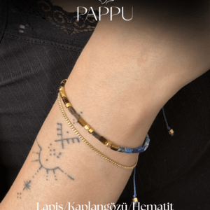 Lapis Lazuli, Kaplan Gözü & Hematit Doğal Taşlı 925 Ayar Gümüş Bileklik Seti - Görsel 1