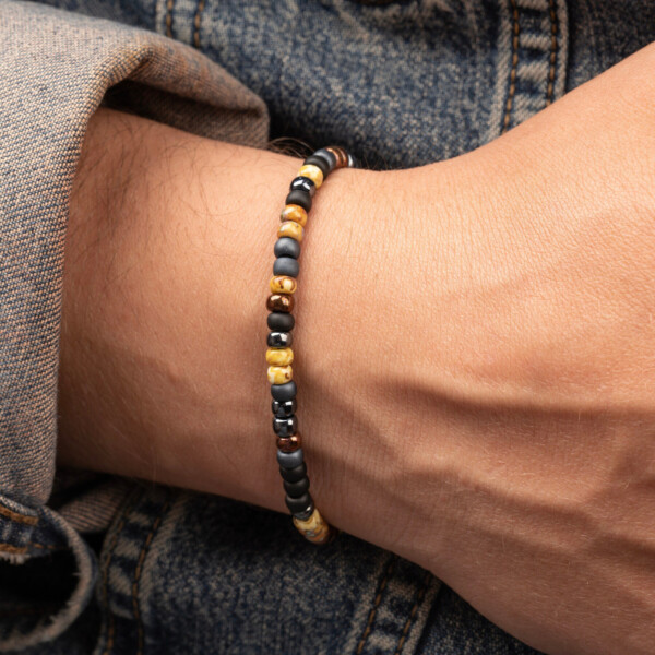 Miyuki Boncuklu Asansörlü Bileklik, Bronz ve Renkli Detaylar