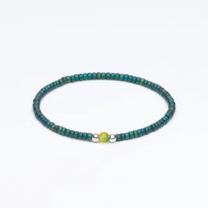 Miyuki - Gümüş - Doğal Taş Petrol Yeşili Unisex Bileklik