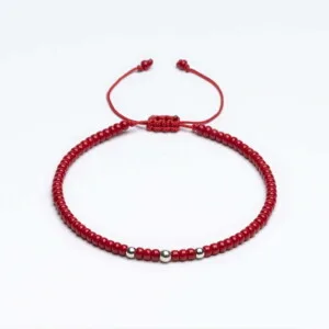 Miyuki + Gümüş Kırmızı Paraşüt İpli Unisex Bileklik