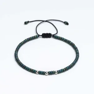 Miyuki + Gümüş Petrol Yeşili Paraşüt İpli Unisex Bileklik