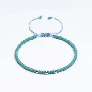 Miyuki + Gümüş Turkuaz Paraşüt İpli Unisex Bileklik