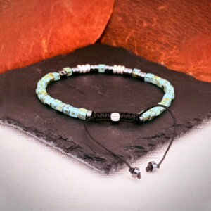 Miyuki küp boncuklu hematit bileklik siyah turkuaz renk kombinasyonu asansörlü kapama