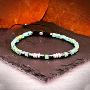 Miyuki küp boncuklu hematit bileklik siyah turkuaz renk kombinasyonu asansörlü kapama