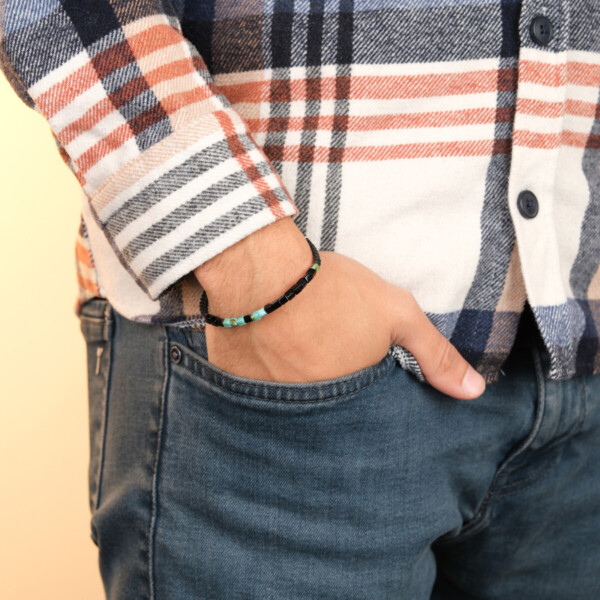 Miyuki Küp Boncuklu - Makrome Örgülü Mors Kod Bileklik - Siyah