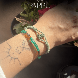 Bohem Stil Yeşil İkili Bileklik - Örgü ve Miyuki 4mm.Küp Boncuklu Set - Görsel 1