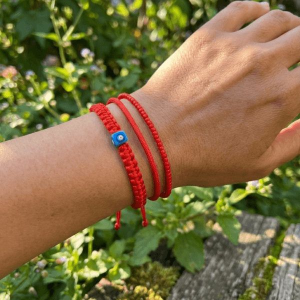 Nazar Boncuklu Örgü Bileklik - Kırmızı Miyuki 3'lü Set Bileklik - Aşk