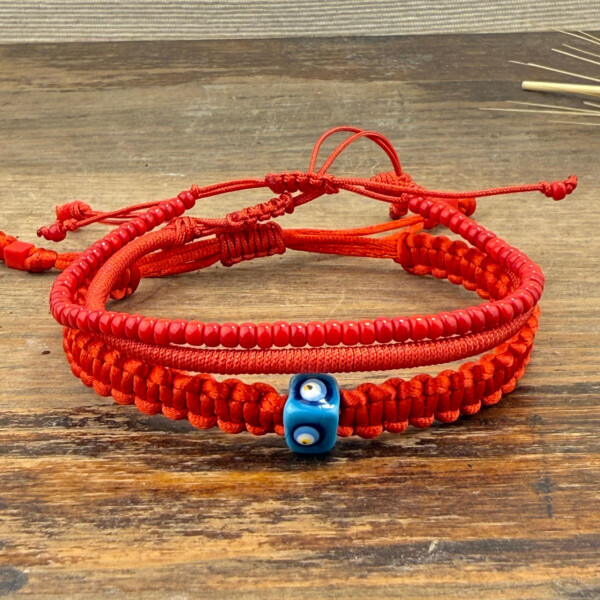 Nazar Boncuklu Örgü Bileklik - Kırmızı Miyuki 3'lü Set Bileklik - Aşk