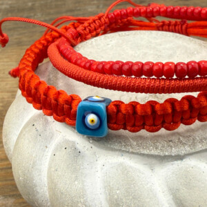 Nazar Boncuklu Örgü Bileklik - Kırmızı Miyuki 3'lü Set Bileklik - Aşk