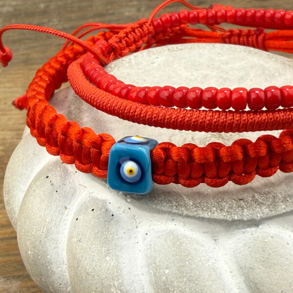 Nazar Boncuklu Örgü Bileklik - Kırmızı Miyuki 3'lü Set Bileklik - Aşk