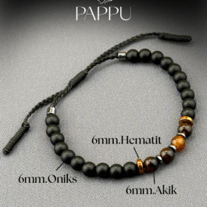 Akik,Oniks ve Hematit Doğal Taş Bileklik - Görsel 2