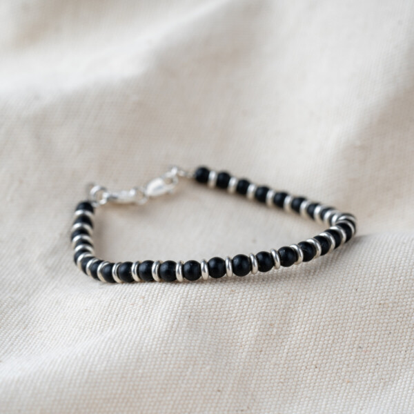 Oniks Taşı - 925 Ayar Gümüş Bileklik - Gece