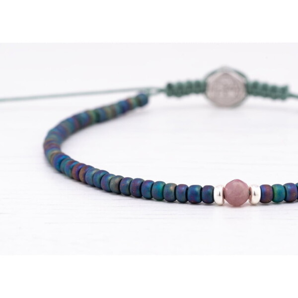 Petrol Mavi Miyuki-Gümüş-Kök Yakut Taşı Bileklik