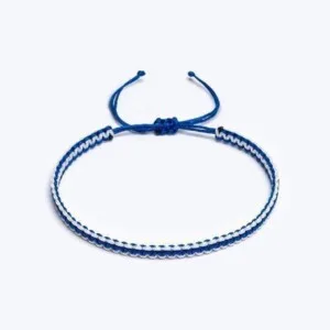 Sarmal Makrame Örgü Mavi / Beyaz Paraşüt İpli Unisex Bileklik